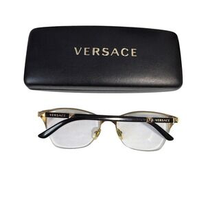 Versace Mod 1218 1342 Black Gold Semi Rimless Cat Eye Eyeglass Frames with Case‎